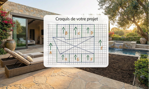 plan de pose gazon synthétique schéma installation jardin