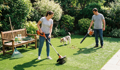 entretien gazon synthétique nettoyage feuilles souffleur jardin