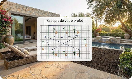 plan de pose gazon synthétique schéma installation jardin